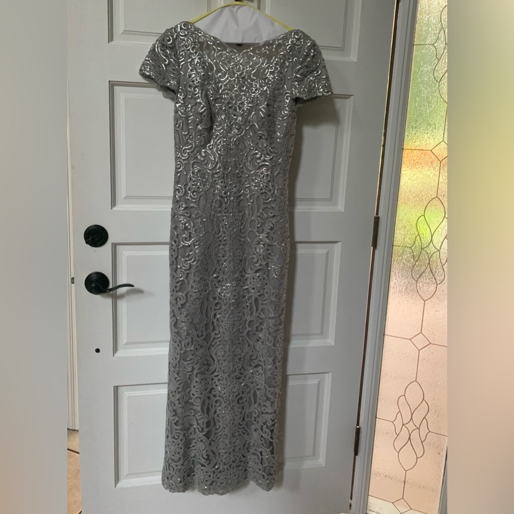 Tadashi Shoji Silver Gray Lace Maxi Dress